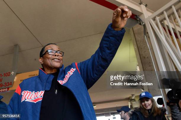 Hall of fame player Rod Carew looks on before the home opening game between the Minnesota Twins and the Seattle Mariners on April 5, 2018 at Target...
