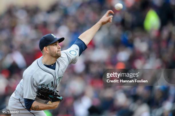 James Paxton of the Seattle Mariners delivers a pitch against the Minnesota Twins during the home opening game on April 5, 2018 at Target Field in...