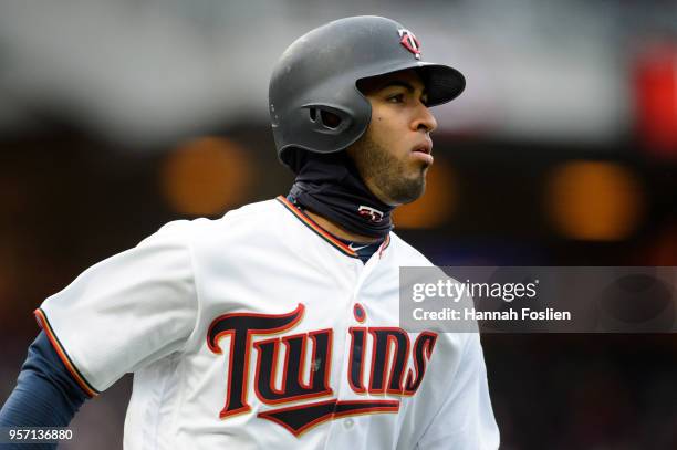 Eddie Rosario of the Minnesota Twins runs the bases against the Seattle Mariners during the home opening game on April 5, 2018 at Target Field in...