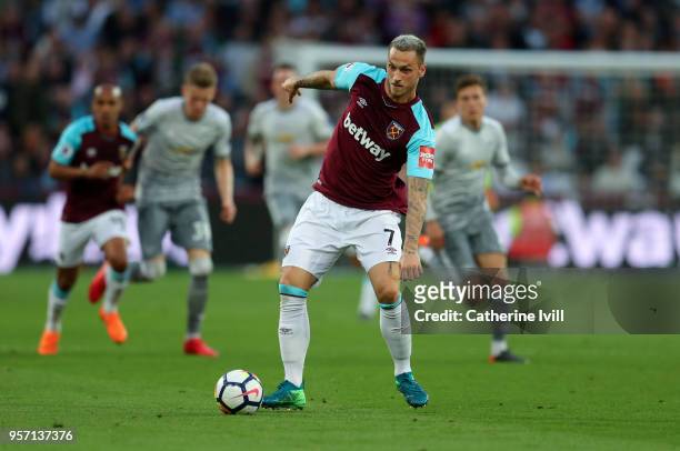 Marko Arnautovic of West Ham United during the Premier League match between West Ham United and Manchester United at London Stadium on May 10, 2018...