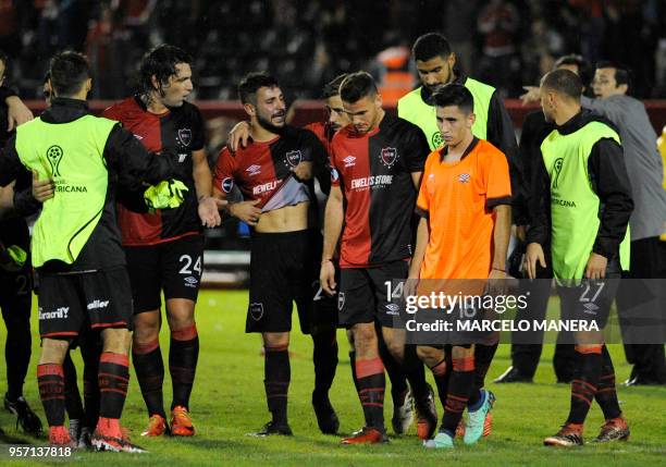 Argentina's Newell's Old Boys leave the field after losing to Brazil's Paranaense in their Copa Sudamericana 2018 football match at Marcelo Bielsa...