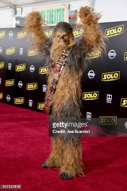 Chewbacca attends the premiere of Disney Pictures and Lucasfilm's "Solo: A Star Wars Story" at the El Capitan Theatre on May 10, 2018 in Hollywood,...