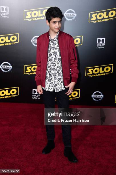 Joshua Rush attends the premiere of Disney Pictures and Lucasfilm's "Solo: A Star Wars Story" at the El Capitan Theatre on May 10, 2018 in Los...