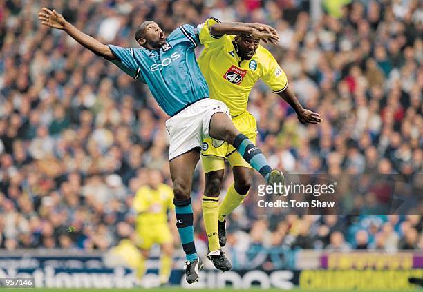 Paulo Wanchope of Manchester City battles with Michael Johnson of Bimingham City during the Nationwide Legaue Division One match between Manchester...