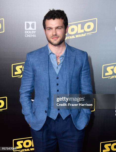 Alden Ehrenreich attends the premiere of Disney Pictures and Lucasfilm's "Solo: A Star Wars Story" at the El Capitan Theatre on May 10, 2018 in Los...