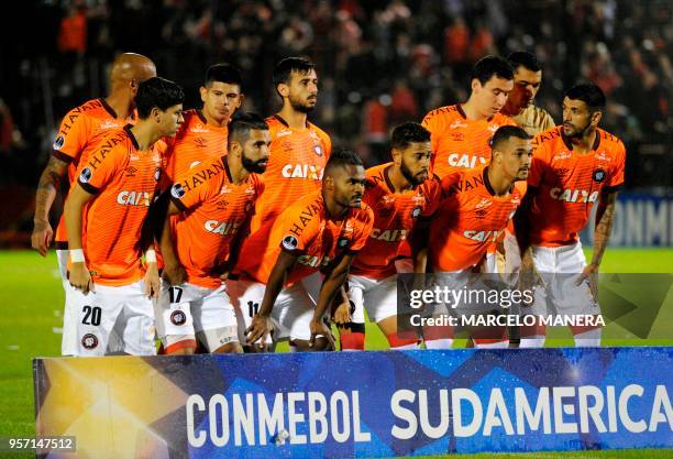 Brazil's Atletico Paranaense team poses before the start of their Copa Sudamericana 2018 football match against Argentina's Newell's Old Boys at...