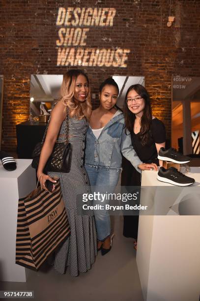 Tania Cascilla, Jessica Whitney, and KarYee Au attend as DSW celebrates the launch of the DSW VIP rewards program at Root NYC on May 10, 2018 in New...