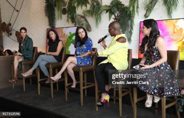 Brooke Burke, Emiliana Guereca, Patty Rodriguez, Janice Freeman and host Yarel Ramos onstage during a panel at the Global Gift Foundation USA Women's...