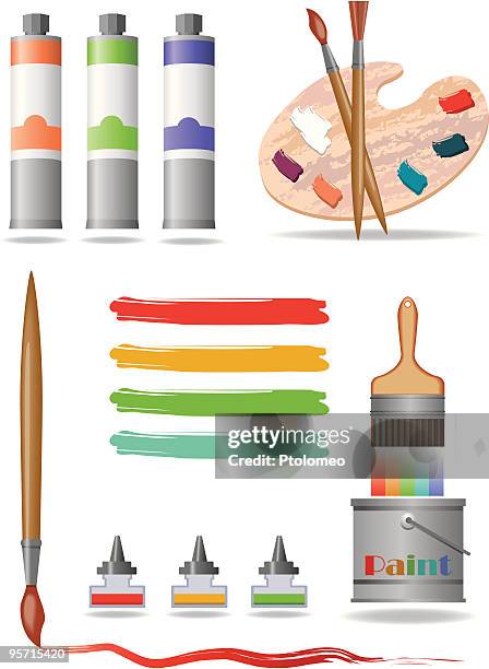 paint and brushes - empty jar stock illustrations