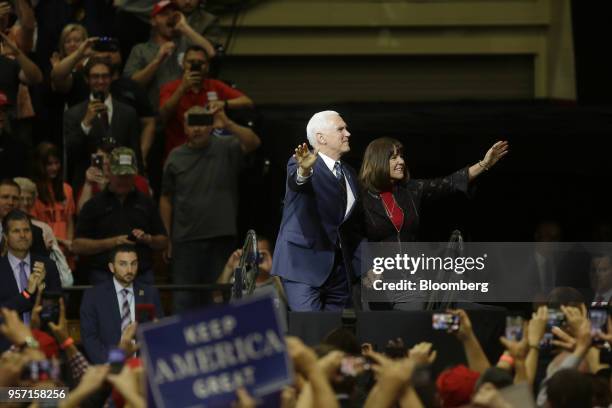 Vice President Mike Pence, left, and his wife Second Lady Karen Pence arrive at a rally in Elkhart, Indiana, U.S., on Thursday, May 10, 2018....