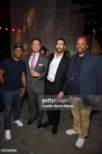Tyran 'Tata' Smith, CEO of TechStyle Don Ressler and Jay Brown attend the launch of Rihanna's global lingerie brand, Savage X Fenty at Villain on May...