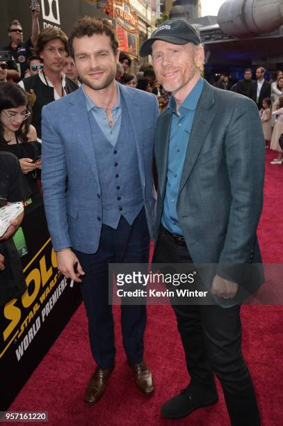 Alden Ehrenreich and Ron Howard attend the premiere of Disney Pictures and Lucasfilm's "Solo: A Star Wars Story" at the El Capitan Theatre on May 10,...