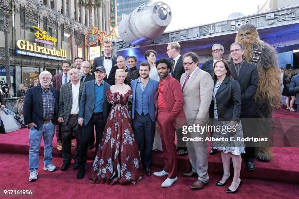 Cast and crew of "Solo: A Star Wars Story" attend the world premiere of Solo: A Star Wars Story in Hollywood on May 10, 2018.