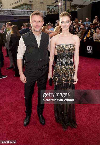 Chris Hardwick and Lydia Hearst attend the premiere of Disney Pictures and Lucasfilm's "Solo: A Star Wars Story" at the El Capitan Theatre on May 10,...