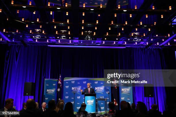 Prime Minister Malcolm Turnbull addresses guests at the NSW Federal Budget Lunch at the Sofitel Wentworth Sydney on May 11, 2018 in Sydney,...