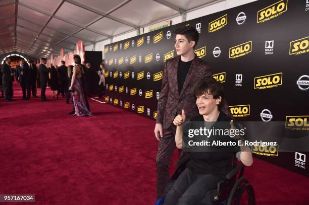 Actors Mason Cook and Micah Fowler attend the world premiere of Solo: A Star Wars Story in Hollywood on May 10, 2018.