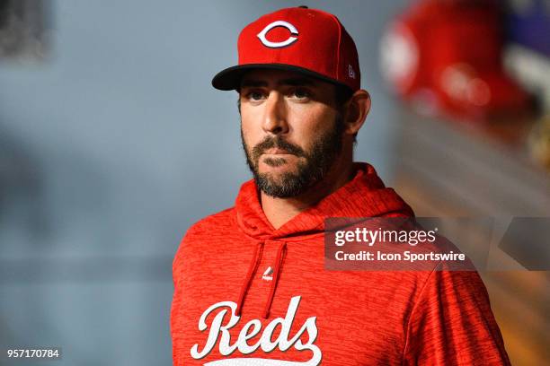 Cincinnati Reds pitcher Matt Harvey looks on during a MLB game between the Cincinnati Reds and the Los Angeles Dodgers on May 10, 2018 at Dodger...