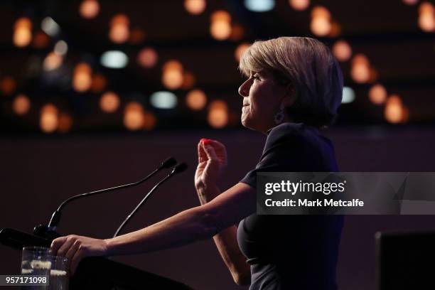 Minister for Foreign Affairs Julie Bishop addresses guests at the NSW Federal Budget Lunch at the Sofitel Wentworth Sydney on May 11, 2018 in Sydney,...