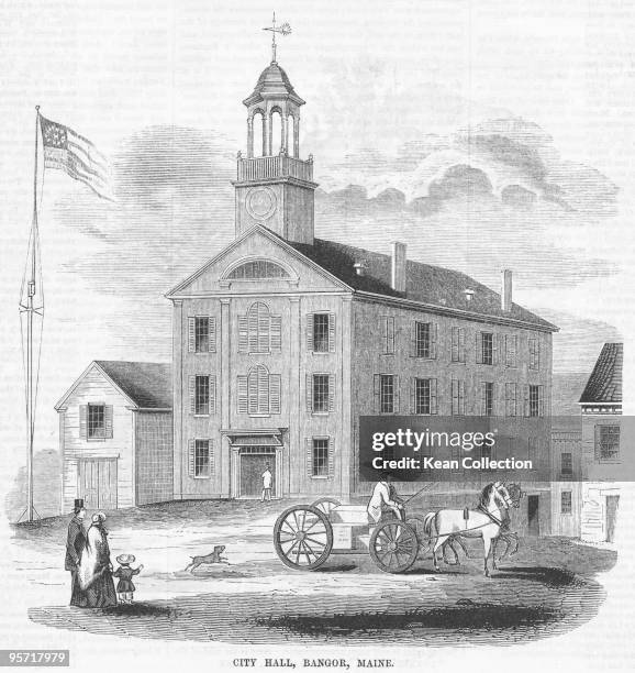 The City Hall in Bangor, Penobscot County, Maine, USA, circa 1850.