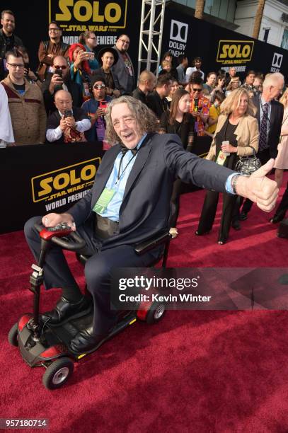 Peter Mayhew attends the premiere of Disney Pictures and Lucasfilm's "Solo: A Star Wars Story" at the El Capitan Theatre on May 10, 2018 in...