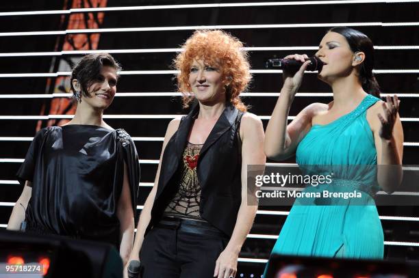 Elisa, Fiorella Mannoia and Laura Pausini perform at the charity concert "Amiche Per L'Abruzzo" on June 21, 2009 in Milan, Italy.