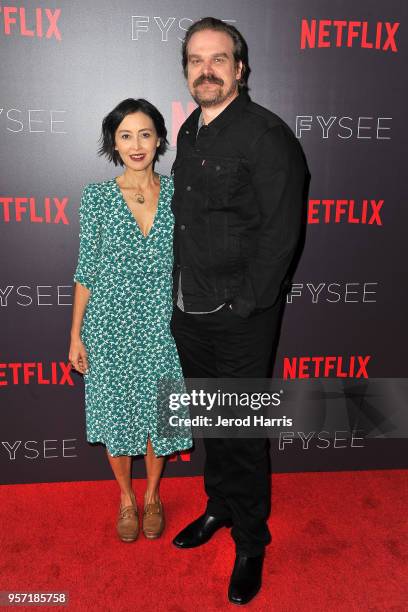 Carmen Cuba and David Harbour attend Netflix #FYSee 'Scene Stealers' at Netflix FYSee Space on May 10, 2018 in Beverly Hills, California.