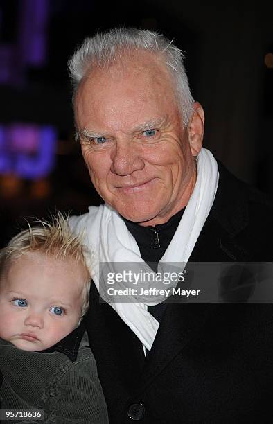 Actor Malcolm McDowell and son attend the "The Book Of Eli" Los Angeles Premiere at Grauman's Chinese Theatre on January 11, 2010 in Hollywood,...
