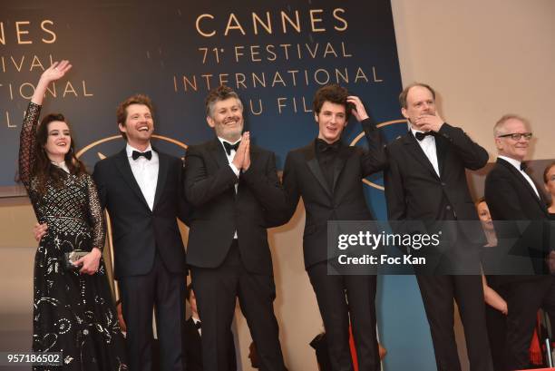 Actress Adele Wismes, actor Pierre Deladonchamps, director Christophe Honore, actor Vincent Lacoste, actor Denis Podalydes attend the screening of...