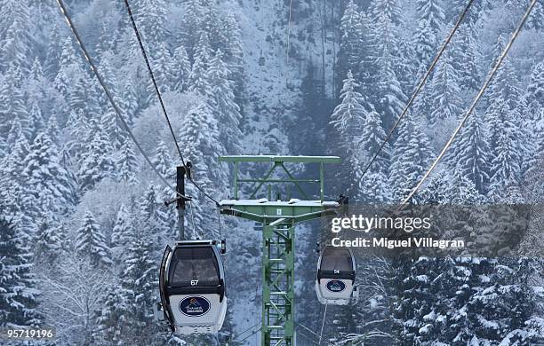 Gondola of the cable car is pictured with open doors on January 12, 2010 in Lenggries, Germany. About a 100 firefighters and mountain rescue...