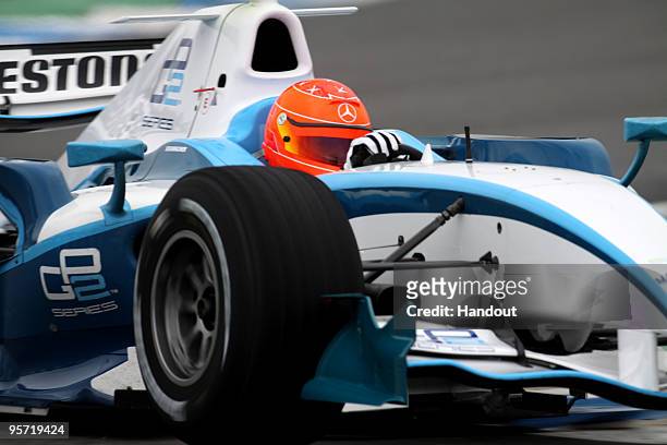 In this handout image provided by GP2 Media Michael Schumacher of Germany drives a GP2 car during testings at the Jerez circuit on January 12, 2010...