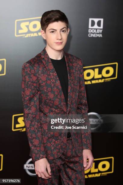 Mason Cook attends the Premiere of Disney Pictures and Lucasfilm's "Solo: A Star Wars Story" on May 10, 2018 in Los Angeles, California.