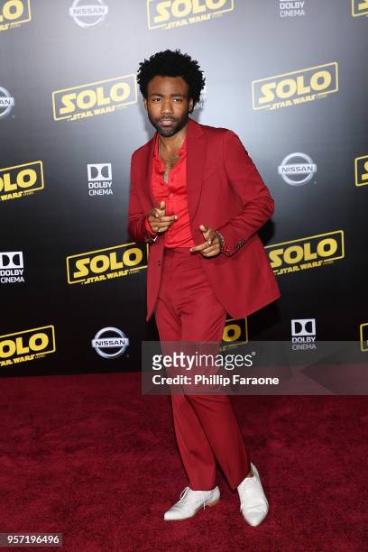 Donald Glover attends the premiere of Disney Pictures and Lucasfilm's "Solo: A Star Wars Story" on May 10, 2018 in Hollywood, California.