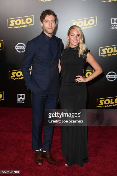 Thomas Middleditch and Mollie Gates attend the Premiere of Disney Pictures and Lucasfilm's "Solo: A Star Wars Story" on May 10, 2018 in Los Angeles,...