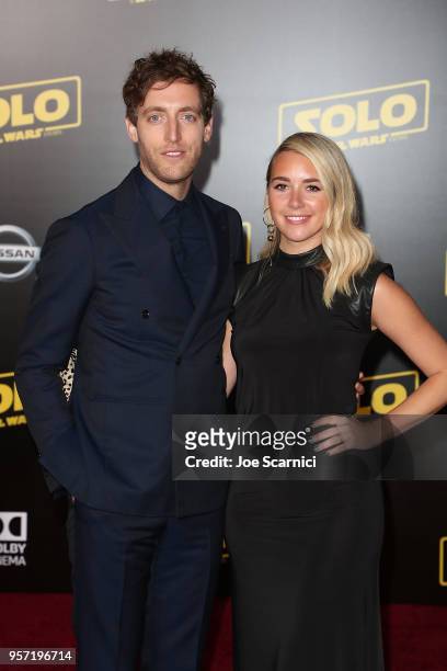 Thomas Middleditch and Mollie Gates attend the Premiere of Disney Pictures and Lucasfilm's "Solo: A Star Wars Story" on May 10, 2018 in Los Angeles,...