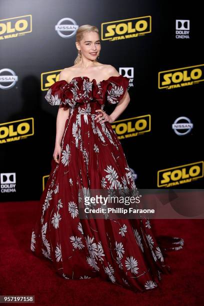 Emilia Clarke attends the premiere of Disney Pictures and Lucasfilm's "Solo: A Star Wars Story" on May 10, 2018 in Hollywood, California.