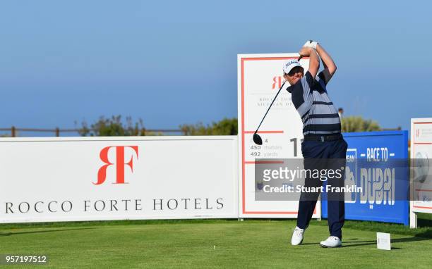 David Drysdale of Scotland tees off on the 1st hole during day two of the Rocco Forte Open at Verdura Golf and Spa Resort on May 11, 2018 in Sciacca,...