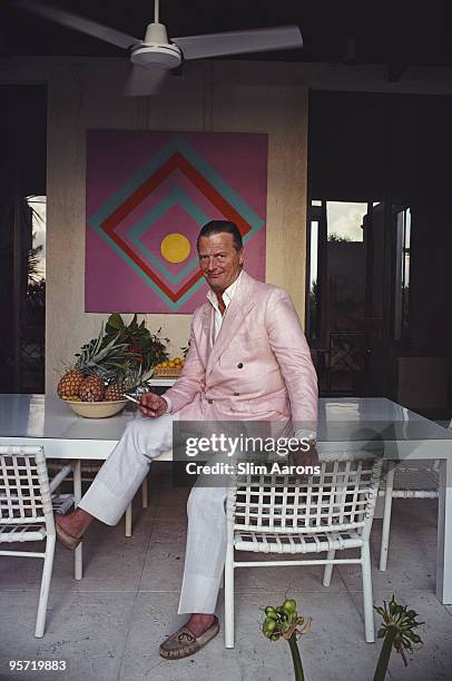 Interior designer David Nightingale Hicks on Windermere Island in the Bahamas, April 1980.
