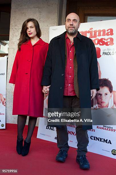 Italian actress Micaela Ramazzotti and director Paolo Virzi attend 'La Prima Cosa Bella' photocall at Embassy Cinema on January 12, 2010 in Rome,...