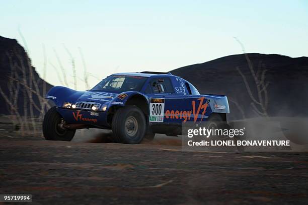 French Jean Louis Schlesser drives his buggy during the 9th stage Tabenkrout - Tenadi, Mauritania, of the second edition of the Africa Eco Race, on...