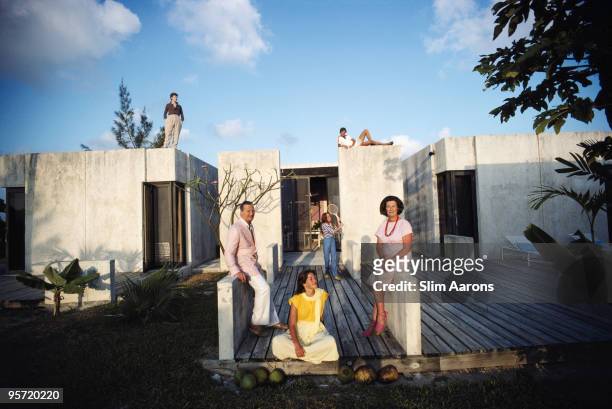 Interior designer David Nightingale Hicks on Windermere Island in the Bahamas, April 1980. Also pictured are his wife, Lady Pamela Hicks , his...