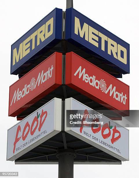 Metro brand logos are seen at a Metro AG store in Neuss, Germany, on Tuesday, Jan. 12, 2010. Metro AG, Germany's largest retailer, said revenue...