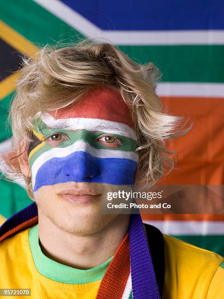 south african football fan - body paint stock pictures, royalty-free photos & images