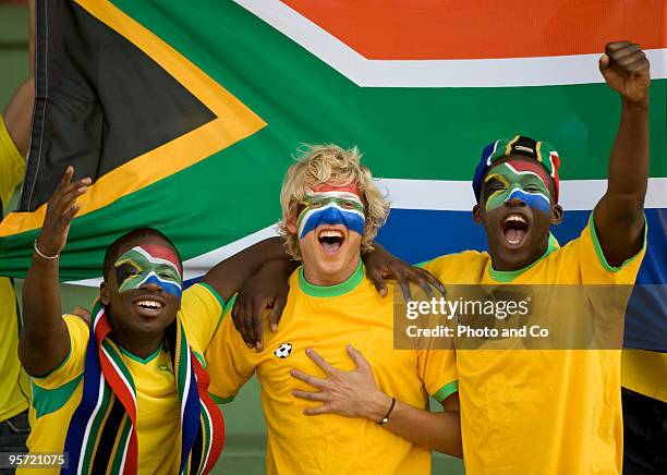 south african football fans - south african culture stock pictures, royalty-free photos & images