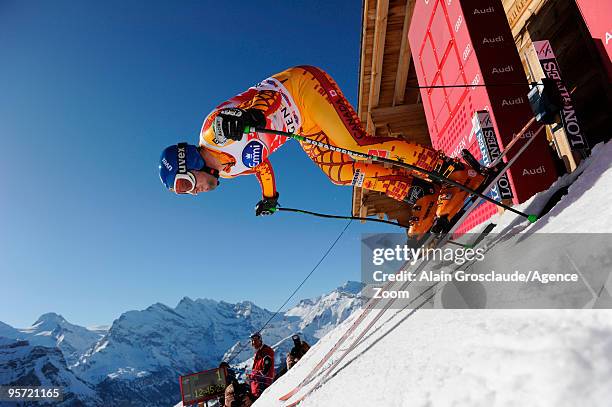 Manuel Osborne-Paradis of Canada in action during the Audi FIS Alpine Ski World Cup Men's 1st Downhill training on January 12, 2010 in Wengen,...