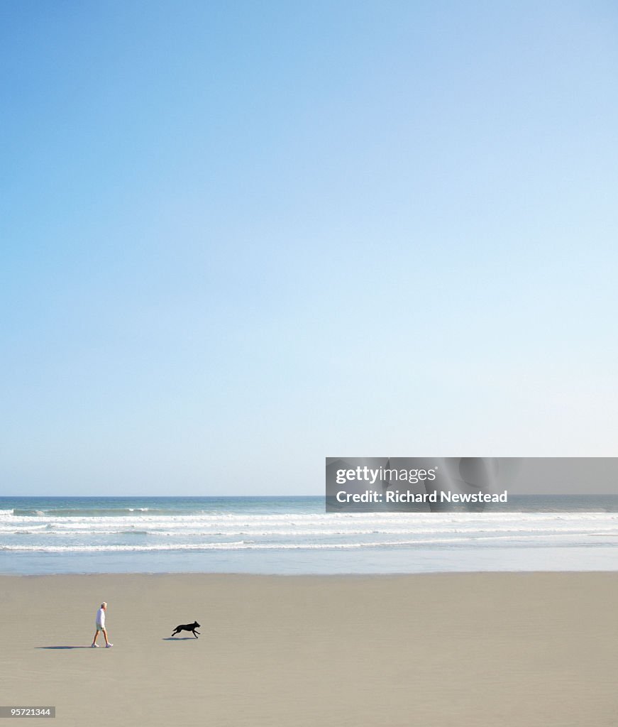 Woman and Dog on Beach