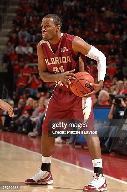 Michael Snaer of the Florida State Seminoles looks to make a pass during a college basketball game against the Maryland Terrapins on January 10, 2010...
