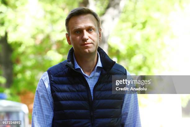 Russian opposition leader Alexei Navalny, arrives to attend a court hearing in Moscow, Russia on May 11, 2018.