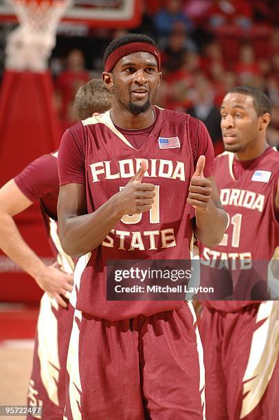 Chris Singleton of the Florida State Seminoles looks on during a college basketball game against the Maryland Terrapins on January 10, 2010 at the...