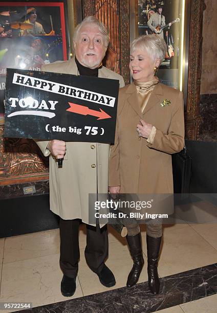 Actor Marty Ingels and actress Shirley Jones, who is celebrating her 75th birthday today, arrive to the opening night of "Rain: A Tribute To The...