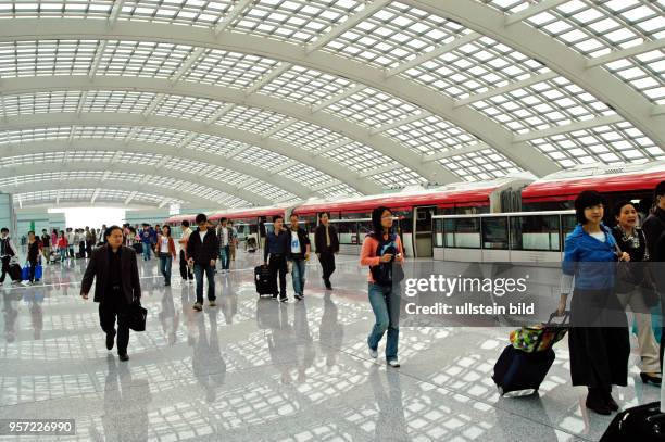 An interior view of the subway station inside Terminal 3 of Beijing?s airport, China, 01 October 2008. The building was completed at the end of 2008....